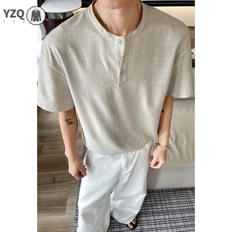 Linen Shirt Breathable - Camiseta de manga curta para homem,