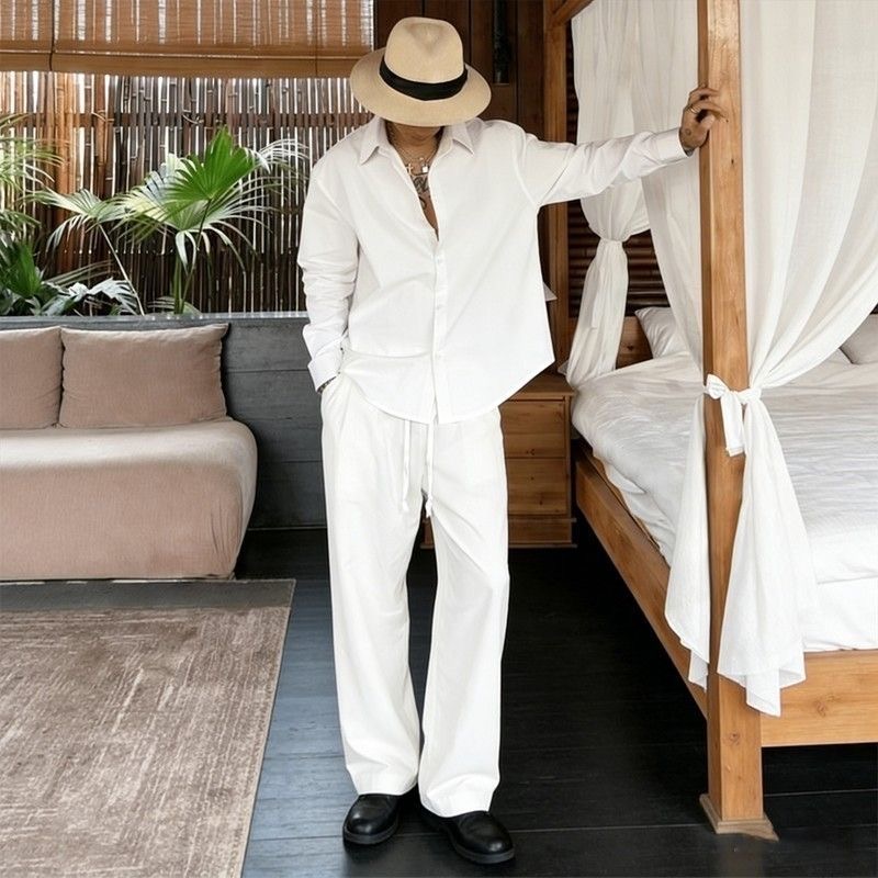 Linen Shirt Breathable - Conjunto de Linho Branco, Camisa de