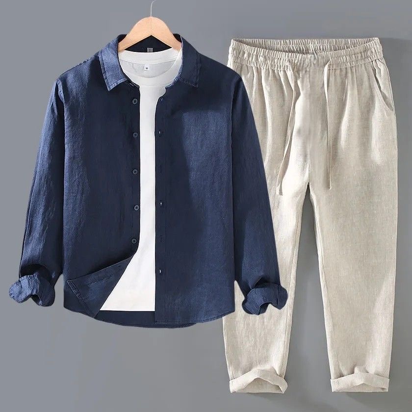 Linen Shirt Breathable - Camisa Masculina Casual de Manga Longa