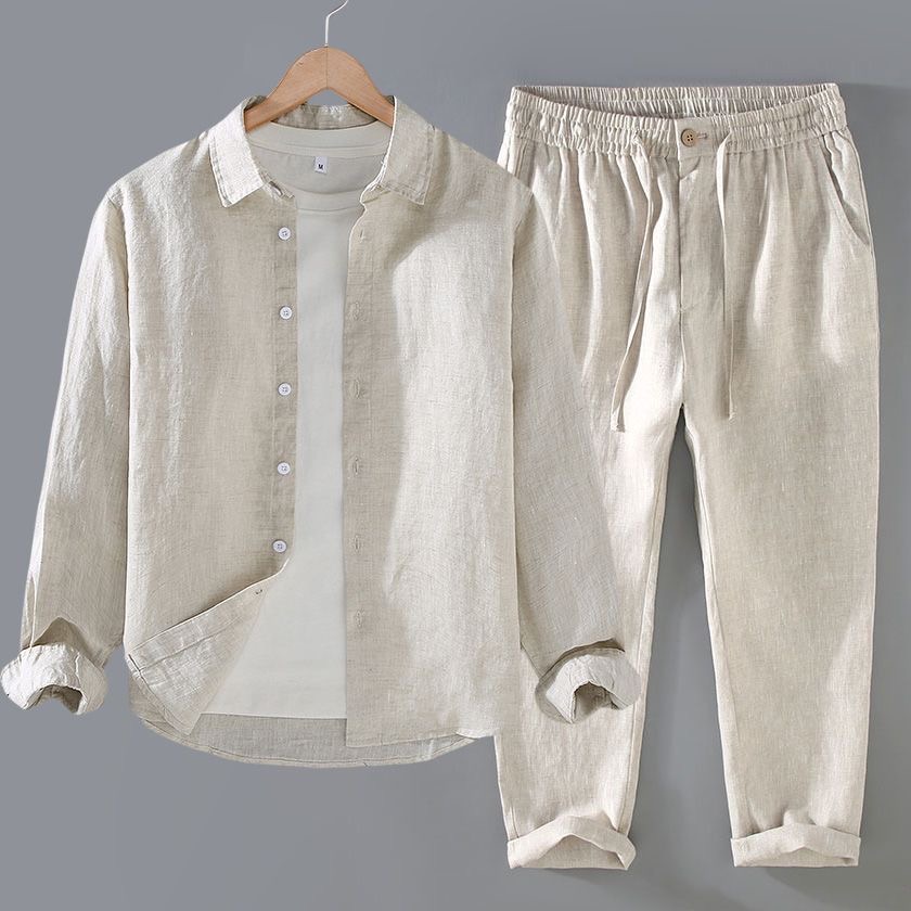 Linen Shirt Breathable - Conjunto de Linho Puro de Alta