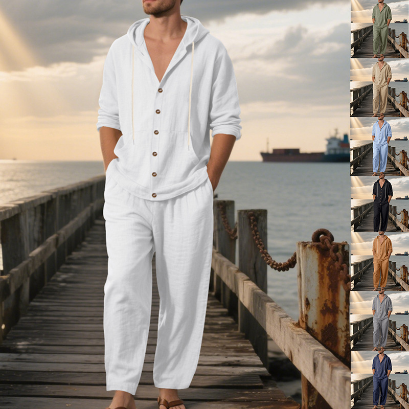 Conjunto Casual Masculino de V - Linen Shirt Breathable avaliação e preço