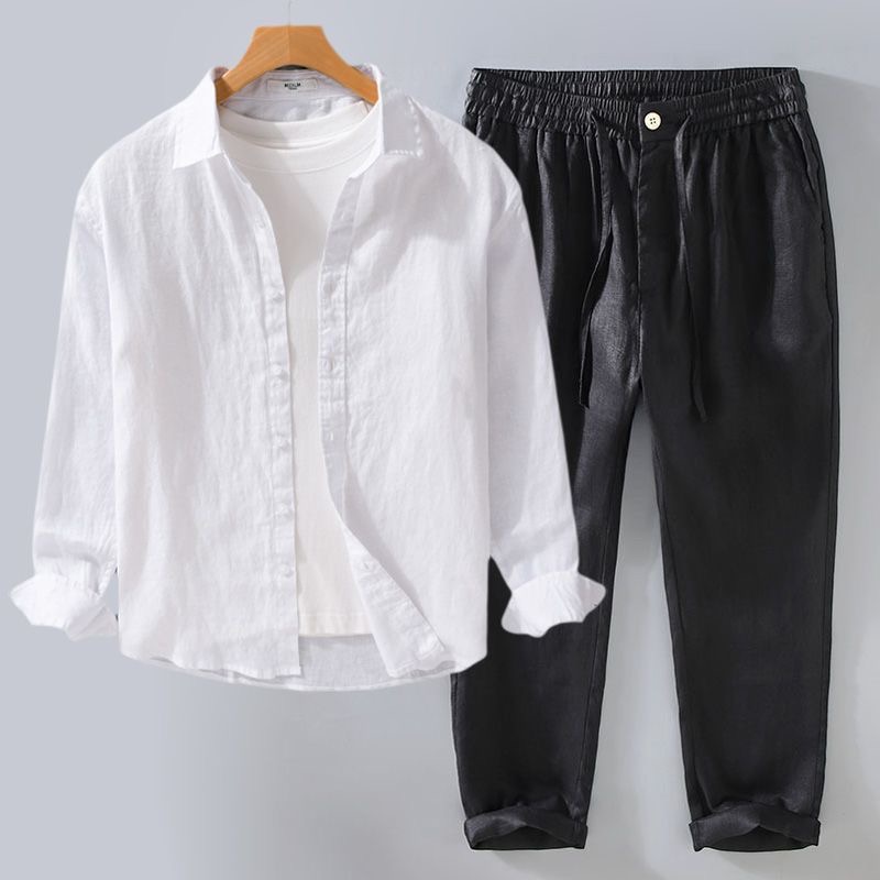 Conjunto de Linho Puro de Alta - Linen Shirt Breathable avaliação e preço