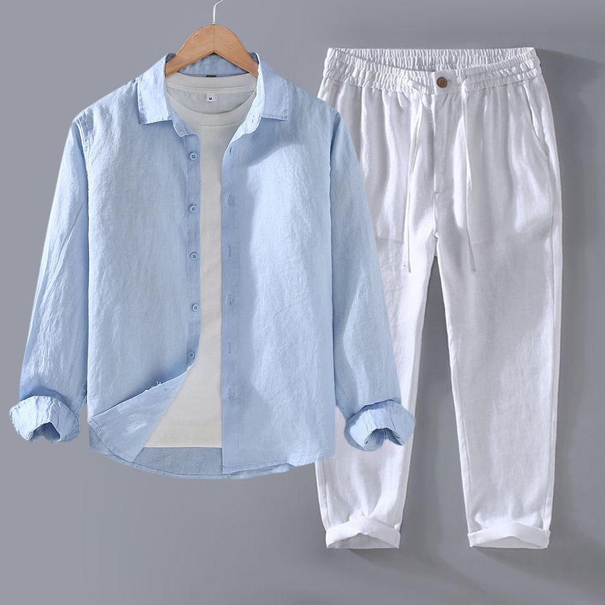 Conjunto de Linho Puro de Alta - Linen Shirt Breathable avaliação e preço